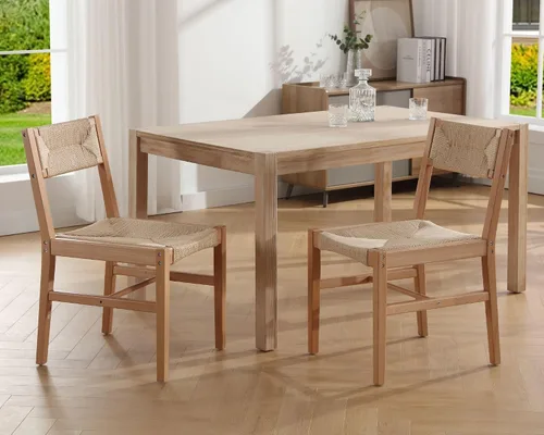 Miniatura 11 de Juego de 2 sillas de comedor de ratán modernas de mediados de siglo, sillas de cocina de madera de haya negra, sillas de comedor tejidas de granja
