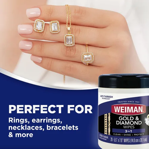 Miniatura 6 de Toallitas Weiman de oro y diamante 3 en 1 - El limpiador de joyería premium, elimina el deslustre y la suciedad, restaura y protege el brillo