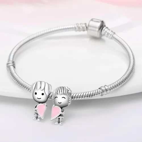 Miniatura 4 de LongLuck Amante romántico, doble dije para pulsera Pandora, dije de plata de ley 925 para mujer, pulsera y collar, joyería de bricolaje