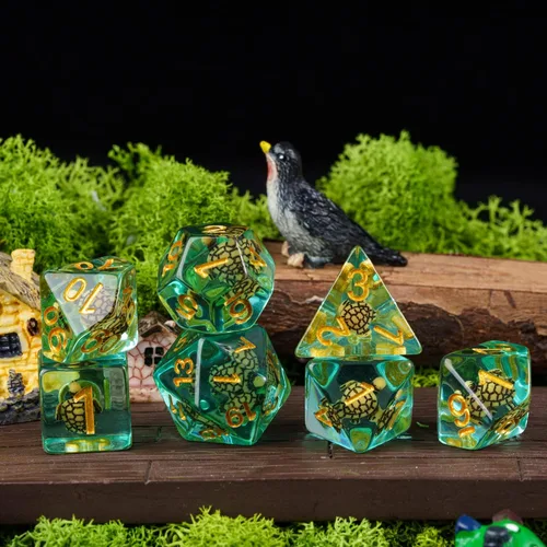 Miniatura 5 de Cusdie Dados DND de 7 troqueles, juego de dados poliédricos rellenos de animales, para juegos de rol, dados D&D (tortuga marrón)