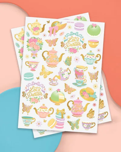 Miniatura 2 de xo, Fetti Tatuajes temporales para fiesta de té - 48 estilos de purpurina Suministros para fiesta de cumpleaños Partea, tetera de té, cupcakes