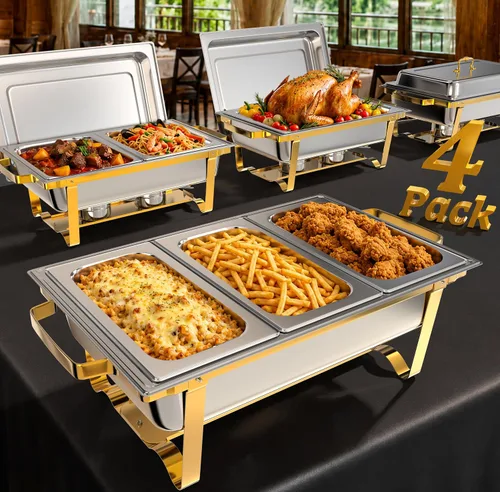 Juego de Platos de Roce Amhier para Buffet 4 Piezas, Juego de Platos de Roce para Buffet de 9 Cuartos de Galón con Combo de Diferentes Bandejas de
