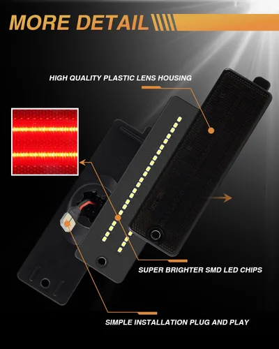 Miniatura 5 de Luz de Marcador Lateral Trasero LED Compatible con Chevy Camaro 1993-2002 Lente Ahumada Luz Roja Trasera Enchufe y Funciona, Impermeable