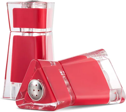 Miniatura 4 de Salero y pimentero rojo acrílico (juego de 2 piezas) Elegantes dispensadores de sal y pimienta con agujeros de tamaño perfecto para condimentos