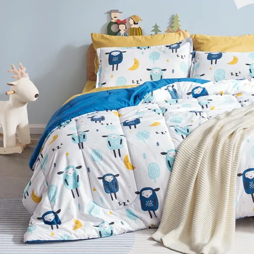 SLEEP ZONE Juego de edredón para niños, tamaño matrimonial/queen, súper lindo y suave, ropa de cama para niños en una bolsa, juego de 7 piezas con