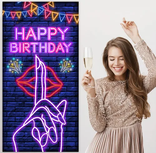 Miniatura 6 de Cartel de feliz cumpleaños con labios sensuales de neón, decoración temática para despedida de soltera, boda, noche, despedida de soltera, despedida