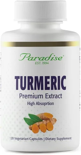 Paradise Extracto de rizoma de cúrcuma orgánica, extracto activo de espectro completo, 120 cápsulas vegetarianas