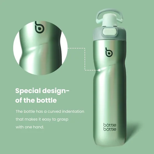 Miniatura 5 de BOTTLE BOTTLE Botella de agua aislada de 24 onzas con asa y tapas abatibles, botella de agua de acero inoxidable con botón de presión, tapa a prueba