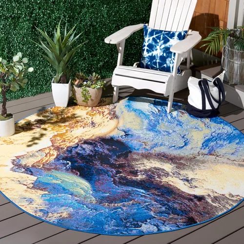 Miniatura 7 de SAFAVIEH Barbados Collection - Alfombra de pasillo de 2 pies 8 pulgadas x 8 pies, azul y oro óxido, diseño abstracto moderno, para interiores