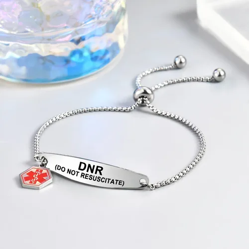 Miniatura 3 de Pulseras de alerta médica para mujer, pulseras de identificación médica con grabado láser gratis, pulseras ajustables de acero inoxidable grabado