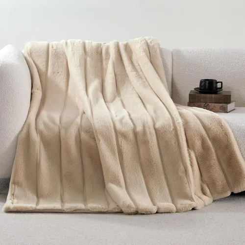 Miniatura 15 de Cozy Bliss - Manta decorativa de piel sintética, de jacquard, mullida, afelpada, suave, gruesa y de verano, para sofá, sala de estar y dormitorio