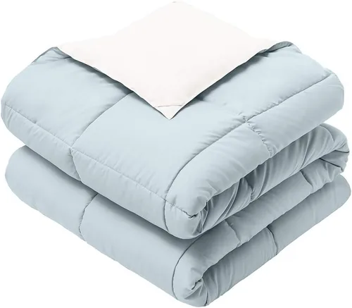 Manta reversible, suave, de calidez media (50 pulgadas de ancho x 75 pulgadas de largo) edredón alternativo de plumón, azul-blanco