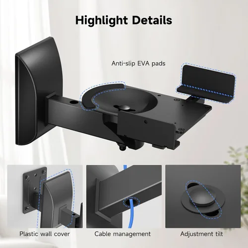 Miniatura 8 de suptek Soportes de pared para altavoces, soportes de altavoz dobles para altavoces de sonido envolvente, soporte universal, estantes giratorios