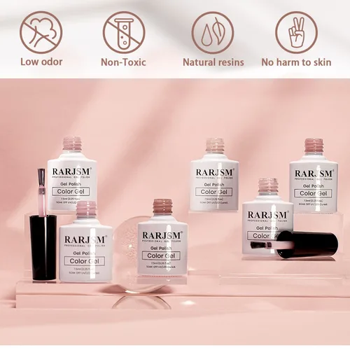 Miniatura 4 de RARJSM Juego de Esmaltes de Gel Nude Colección Jelly Pink de 6 Colores Naturales Transparentes Rosa Translúcido Lechoso Malva Morado Marrón Claro