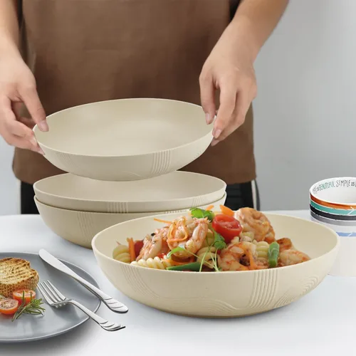 Miniatura 4 de Juego de 6 cuencos grandes para pasta de 10 pulgadas - 65 oz, cuencos de paja de trigo, platos tipo cuenco, cuencos grandes de plástico