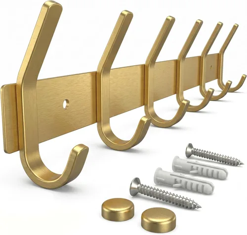 Miniatura 15 de Perchero de Abrigos Pequeño Negro Mate para Pared – Riel de Ganchos de Acero Inoxidable de 6 Pulgadas con 2 Ganchos Dobles para Abrigos
