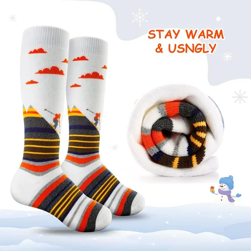 Miniatura 2 de Cimkiz Calcetines de esquí para niños, cálidos, térmicos, para nieve, esquí, snowboard, patinaje para niños y niñas, 2 pares3 pares