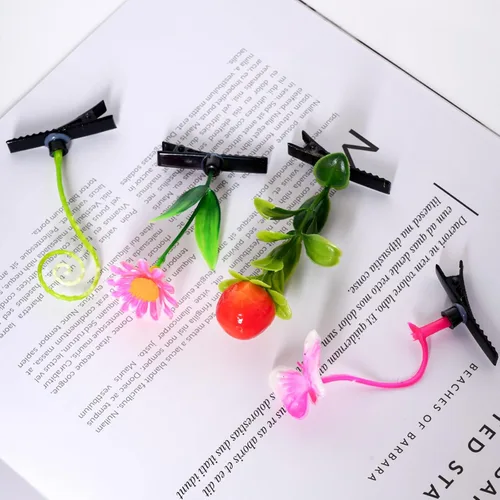 Miniatura 5 de 32 pinzas para el cabello con brotes de frijoles, divertidos clips de brote aleatorio, estilos mezclados para plantas, hierba, flores, mariposas