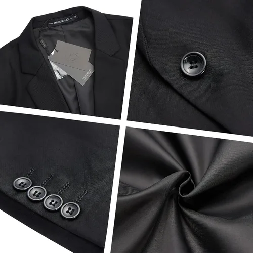 Miniatura 6 de MAGE MALE Traje negro de 3 piezas para hombre, elegante, liso, con un botón, ajustado, de un solo pecho, para fiesta, blazer y pantalones, Negro 0211