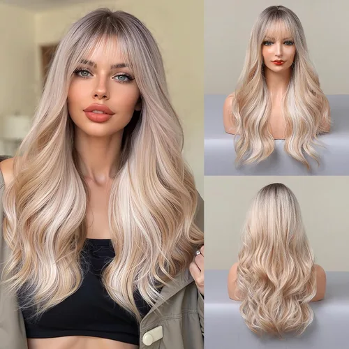 Miniatura 26 de Esmee Pelucas largas y onduladas para mujer, cabello sintético natural, resistente al calor, para uso diario y fiestas, cosplay, 24 pulgadas