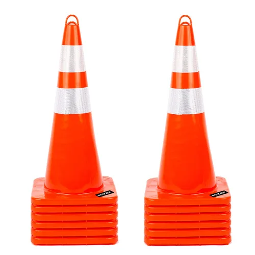 Miniatura 11 de Conos de seguridad de tráfico 6 piezas con collares reflectantes y conectores de cadena de PVC irrompible naranja construcción para el tráfico