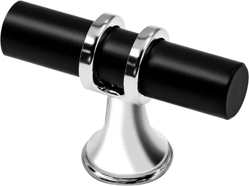 Miniatura 23 de Alzassbg Paquete de 6 pomos de barra de barra negra y plateada mate, AL6087CPMB 2 pulgadas de longitud, diseño de barra en T moleteada