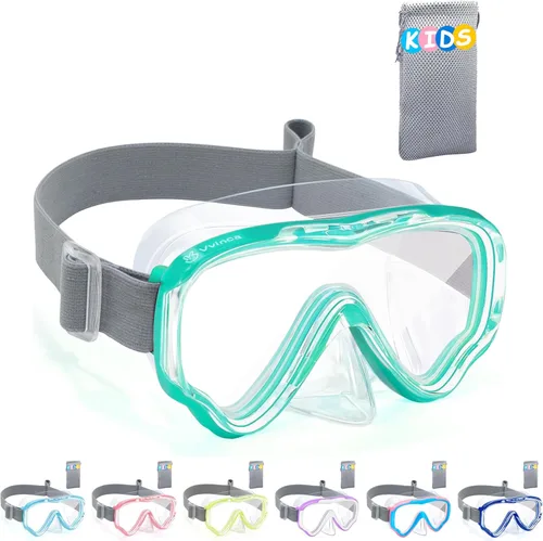 Vvinca Kids-Goggles with Nose Cover, Diving Mask Elastic Fabric Strap Anti Fog Anti Shattered Lens for Kids Swim Goggles 3-14 11-verde