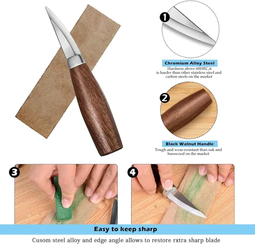 Miniatura 3 de Kit de tallado de madera, 26 herramientas de tallado de madera con 4 cuchillos de tallado de madera, 4 cuchillos de detalle, 10 bloques de tilo