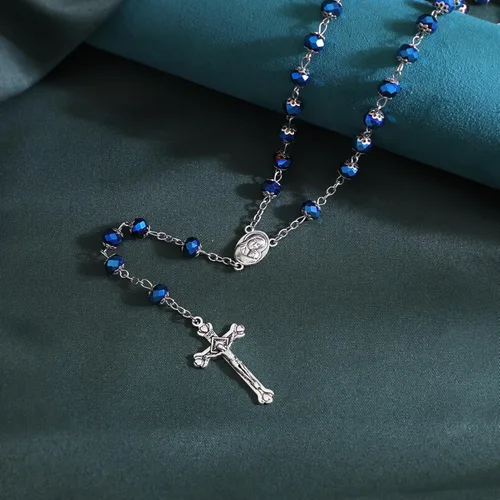 Miniatura 11 de KOMI Rosario de cuentas católicas para mujer, collar de cuentas de rosario con cruz de crucifijo, perlas de cristal, rosario, rosarios, católicos