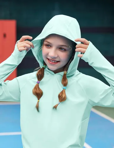 Miniatura 5 de Zaclotre - Sudadera con capucha para niños, con protección solar UPF 50+, de secado rápido, para niñas, con agujeros para los pulgares