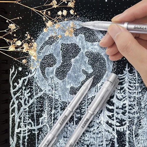 Miniatura 6 de Qionew Bolígrafos de gel plateados, punta fina de 0.039 in, juego de bolígrafos de tinta de gel plateado para artistas, para dibujo de papel negro