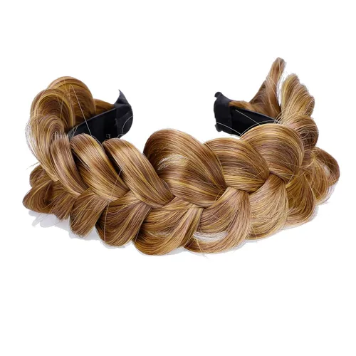 Diadema trenzada de pelo sintético, aro de pelo clásico, grueso, ancho, trenzado, peluca de trenzas esponjosas, accesorio de belleza para mujeres y