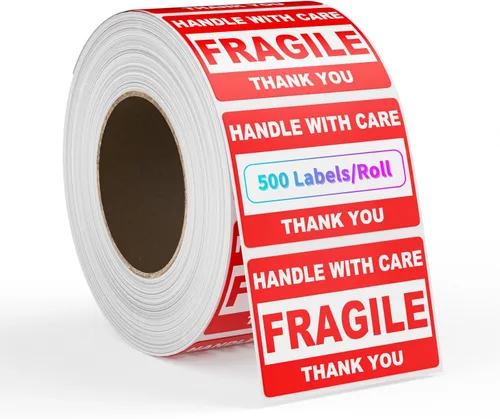 9527 Product Calcomanías frágiles de 2 x 3 pulgadas con advertencia de cuidado, etiquetas de envío, 500 etiquetas/rollo (2 x 3 pulgadas, 1 rollo)