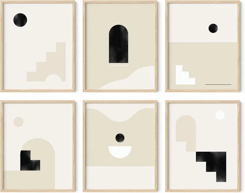 Miniatura 21 de HAUS AND HUES Arte abstracto negro para pared, juego de 6 impresiones artísticas modernas de líneas negras y grises, arte abstracto geométrico Juego