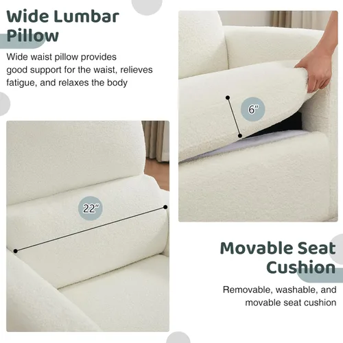 Miniatura 9 de Sillón Mecedor Reclinable Giratorio, Sillón Glider Reclinable de Boucle Extra Grande para Guardería, Sillas Reclinables con Balanceo Manual y Apoyo