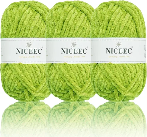 NICEEC 3 Skeins - Hilo de felpilla suave para ganchillo y tejido, total de 10.6 onzas, color verde primavera