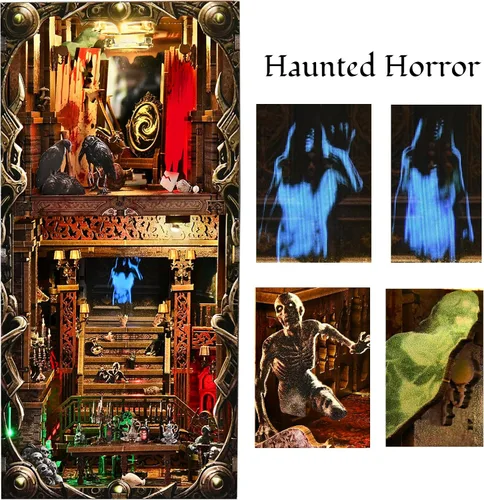 Miniatura 3 de Kit de Rincón de Libro Espeluznante DIY, Casa de Muñecas en Miniatura Rompecabezas 3D de Halloween, Rompecabezas de Madera 3D de Terror Aterrador