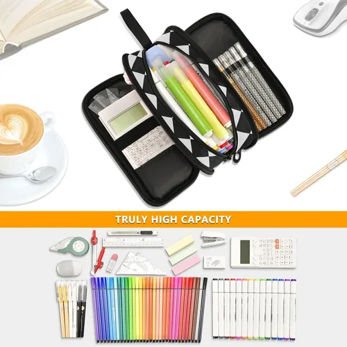 Miniatura 5 de Nylon grande cremallera lápiz bolsa cuadros negro blanco gran capacidad lápiz lápiz caso papelería para hombre de escuela secundaria estuche