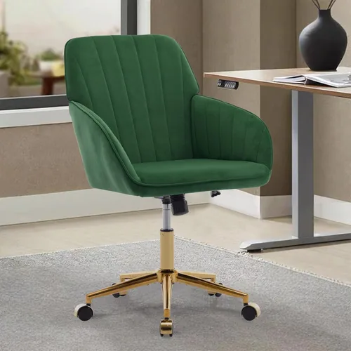 Miniatura 18 de Beige Small Office Chair, Chenille Cute Swivel Vanity Makeup Desk Chair with Wheels for Teens Women Girls, Comfy Adjustable Computer Chairs for