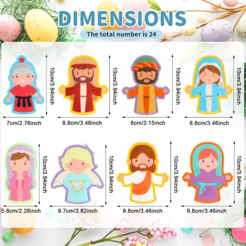 Miniatura 2 de Karenhi 24 marionetas religiosas de dedo para Pascua, cristiana, pesebre bíblica, juguetes de fieltro para fiesta de Pascua, rellenos de huevos