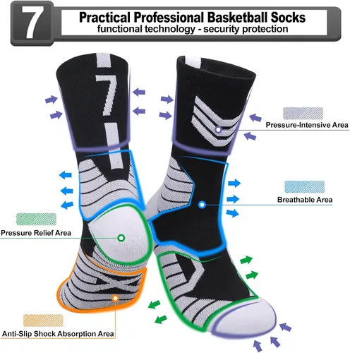 Miniatura 44 de 2 pares de calcetines de baloncesto para hombres y niños, equipo de baloncesto con número de la suerte, calcetines de estrella para niños y adultos
