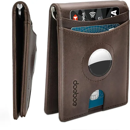 doeboe Soporte para cartera AirTag, cartera para hombre, de cuero auténtico, con clip para dinero, billetera delgada con RFID minimalista,
