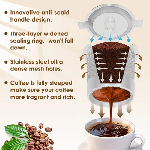 Miniatura 2 de Haetyly Paquete de 2 filtros de café reutilizables K Cups con cafetera Keurig 1.0 y 2.0, cápsulas de café reutilizables de acero inoxidable con asas