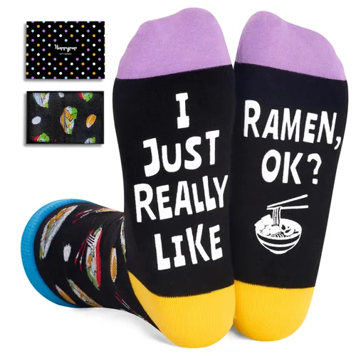 HAPPYPOP Regalos divertidos para él, su mamá, papá, regalos de ramen, regalos de taco de hamburguesas, calcetines de tacos de hamburguesa de ramen,