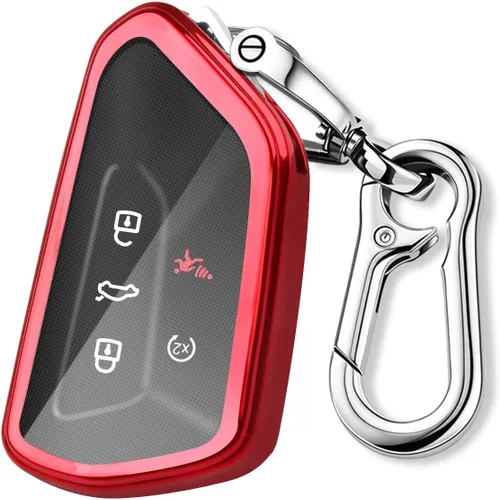 QBUC Funda para llavero Volkswagen con llavero, funda para llave de coche para VW ID.4 ID.6 MK8 Golf GTI Atlas Cross Sport 2025 Tiguan (rojo)
