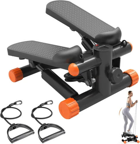 Sweetcrispy Mini Escalones con Bandas de Resistencia para Ejercicio en Casa, Máquina de Ejercicio de Escalón con Giro Portátil para Entrenamiento de