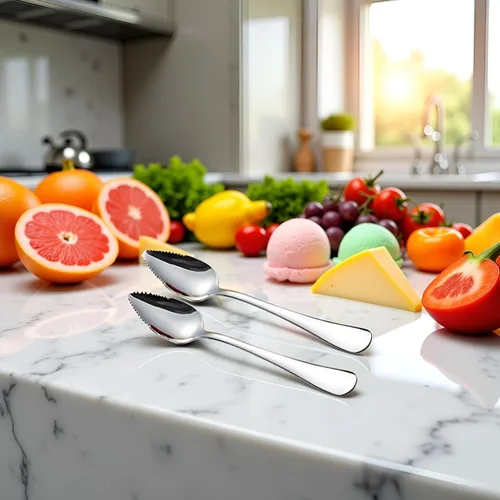 Miniatura 3 de 2 cucharas de pomelo de acero inoxidable para frutas, cuchara de acero inoxidable, borde dentado, cucharas cortadas para helado, postre, queso