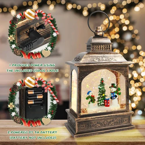 Miniatura 4 de Globo de nieve de muñeco de nieve de Navidad, linterna musical de muñeco de nieve con temporizador de 6 horas, USB, funciona