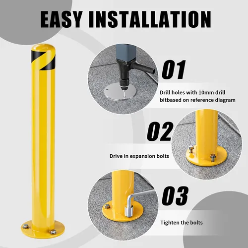 Miniatura 3 de Safety Bollard, 36 Inch Height Bollard Post, 3 Inch Diameter, 6Pcs Parking Bollard, Yellow Powder Coated, Safety Parking Barrier Post, for Traffic
