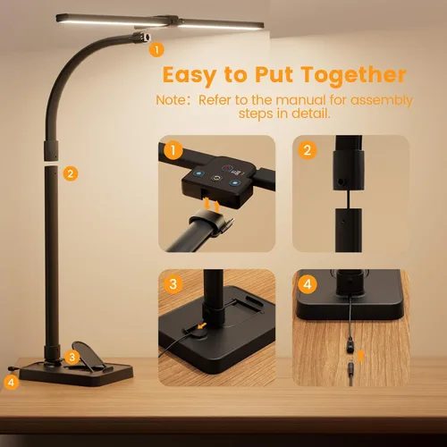Miniatura 2 de lámpara LED de escritorio con base - brillante lámpara de computadora regulable con soporte para teléfono, luz de escritorio flexible de 24W